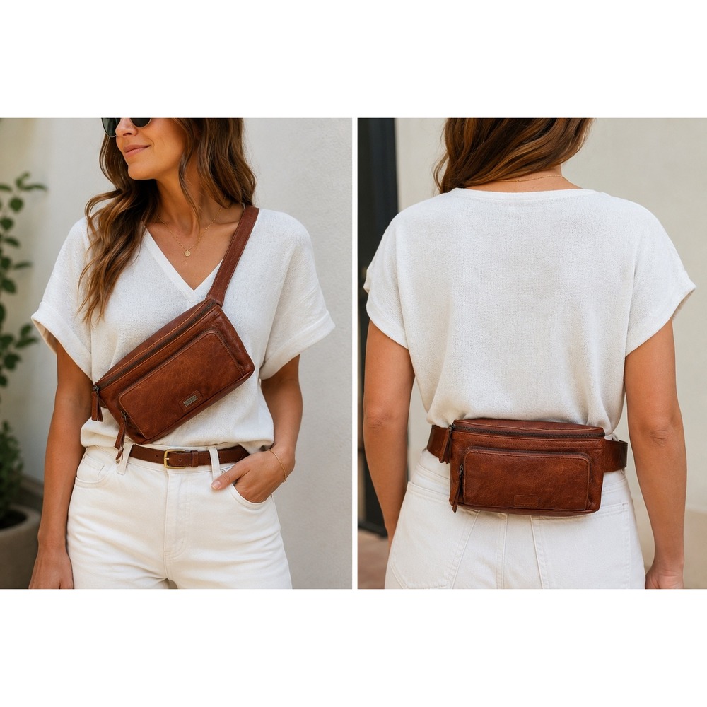 Spikes & Sparrow Leather Belt Bag Cognac Brown Waist Pack Crossbody Fanny Pack